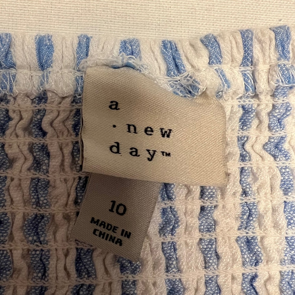 A New Day Blue White Striped Sweetheart Neck Cotton Cottage Midi Dress Size 10 - Picture 3 of 9